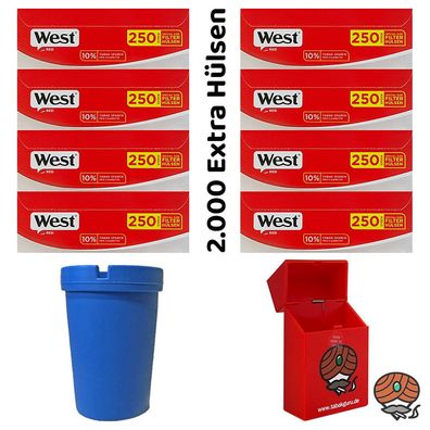 8 Pack West Rot Extra Filterhülsen + Autoaschenbecher + Zigarettenbox