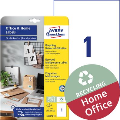AVERY Zweckform LR3478-10 10 AVERY Zweckform Etiketten LR3478-10 weiß 210,0 x 297,0 m