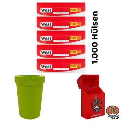 5 Pack West King Size Filterhülsen + Autoaschenbecher + Box