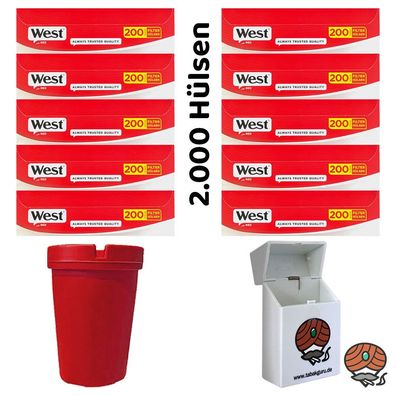 10 Pack West King Size Filterhülsen + Autoaschenbecher + Zigarettenbox