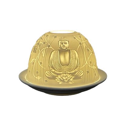 Clayre & Eef Teelichthalter Ø 12x8 cm Weiß Porzellan Buddha (Gr. Ø 12x8 cm)