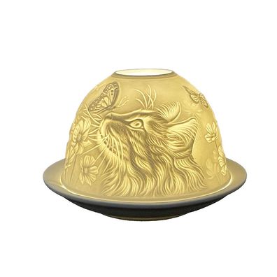 Clayre & Eef Teelichthalter Ø 12x8 cm Weiß Porzellan Katze (Gr. Ø 12x8 cm)