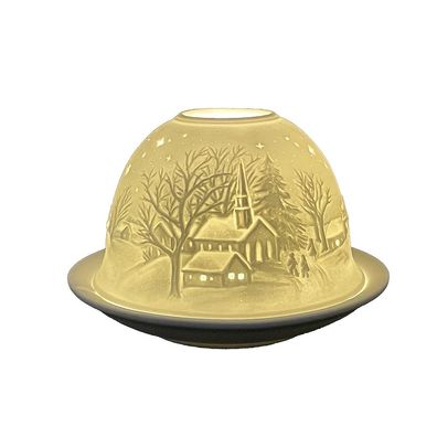 Clayre & Eef Teelichthalter Ø 12x8 cm Weiß Porzellan Sterne (Gr. Ø 12x8 cm)