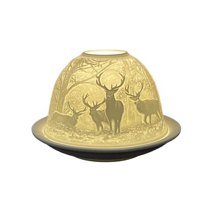 Clayre & Eef Teelichthalter Ø 12x8 cm Weiß Porzellan Hirsch (Gr. Ø 12x8 cm)
