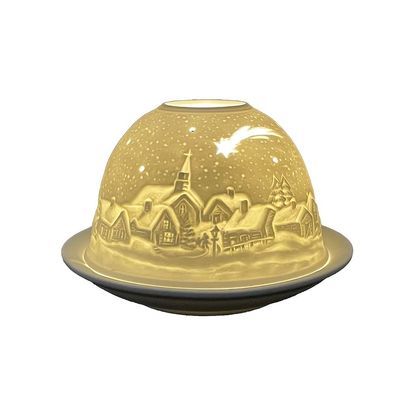 Clayre & Eef Teelichthalter Ø 12x8 cm Weiß Porzellan Winter (Gr. Ø 12x8 cm)