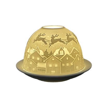 Clayre & Eef Teelichthalter Ø 12x8 cm Weiß Porzellan Weihnachten (Gr. Ø 12x8 cm)