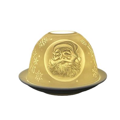 Clayre & Eef Teelichthalter Ø 12x8 cm Weiß Porzellan Weihnachtsmann (Gr. Ø 12x8 cm)