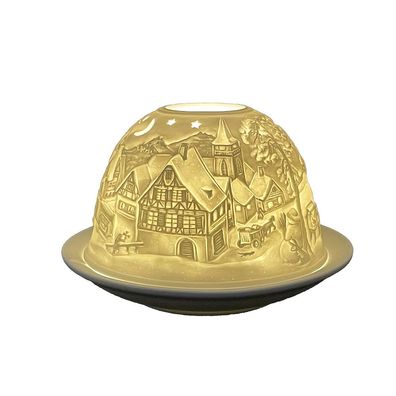Clayre & Eef Teelichthalter Ø 12x8 cm Weiß Porzellan Winter (Gr. Ø 12x8 cm)