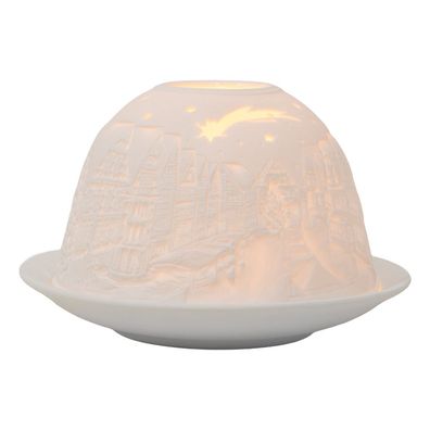 Clayre & Eef Teelichthalter Ø 12x8 cm Weiß Porzellan Häuser (Gr. Ø 12x8 cm)
