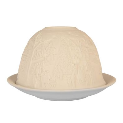 Clayre & Eef Teelichthalter Ø 12x8 cm Weiß Porzellan Häuser (Gr. Ø 12x8 cm)