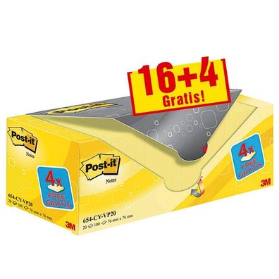 Post-it® 654Y-20 Post-it® Notes Haftnotizen Standard gelb 16 Blöcke