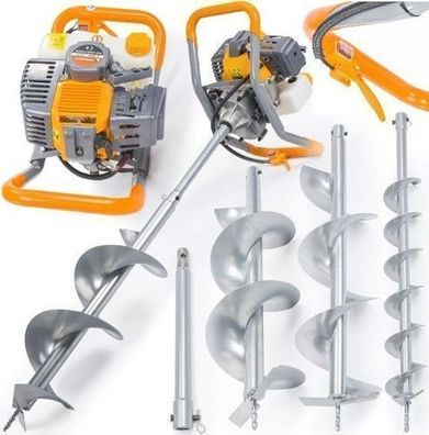 Benzin Erdbohrer 6 PS 3 Bohrer 100/200/300mm Erdlochbohrer Pfahlbohrer Erdbohrgerät