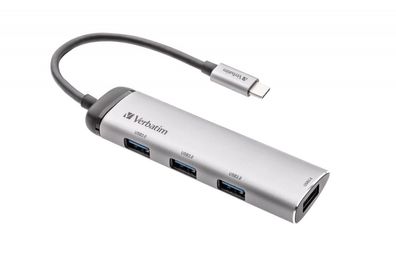 Verbatim 49147 USB-Hub 3.1-C Multiport 4x USB Typ-A Kabel 15cm silber