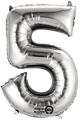 amscan® 9906290 Folienballon Zahl 5 - silber