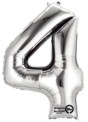 amscan® 9906289 Folienballon Zahl 4 - silber