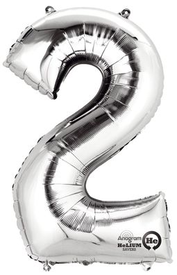 amscan® 2798201 Folienballon Zahl 2 - silber
