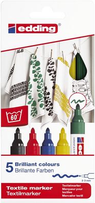 Edding 4-4500-5S 4500 Textilmarker creative - Rundspitze, 2-3 mm, 5er Set basic colou