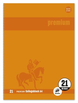 Staufen® 734451377 Collegeblock Premium LIN 21 - A4, 80 Blatt, 90 g/qm, orange, linie