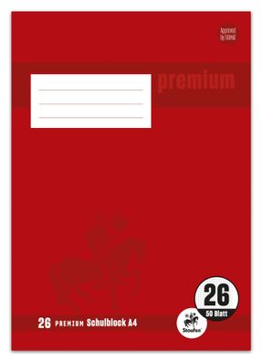 Staufen® 734044226 Schulblock Premium LIN 26 - A4, 50 Blatt, 90 g/qm, kariert mit Ran