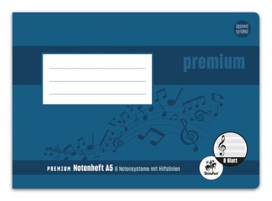 Staufen® 734017513 Notenheft Premium Academy - A5 quer, 90 g/qm, 8 Blatt, 6 Notensyst