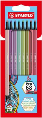 STABILO® 68/8-02 Pen 68 Premium-Filzstift Pastell - 8er Kunststoffetui sortiert