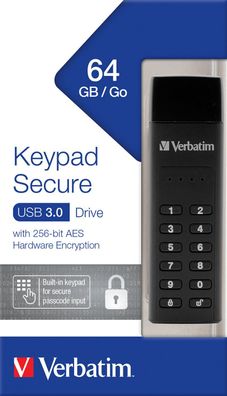 Verbatim VER49428 USB Stick 3.0 Secure Keypad - 64 GB, schwarz