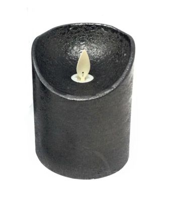 LED Kerze echtwachs Stumpenkerze Höhe 10 cm Anthrazit Einschaltautomatic + Timer