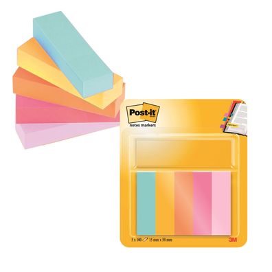 Post-it® 670-5-BEA Page Marker - 15 x 50 mm, sortiert, 5 x 50 Streifen