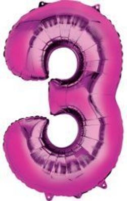 amscan® 2828101 Folienballon XXL Zahl 3 - rosa