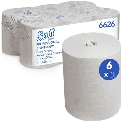 Scott® 6626 Rollenhandtuch Control™ - 1-lagig, weiß, 6 Rollen à 300 m, weiß, Extra St