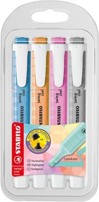 STABILO® 275/4-08-2 Textmarker swing® cool Pastel - Etui mit 4 Stiften, sortiert