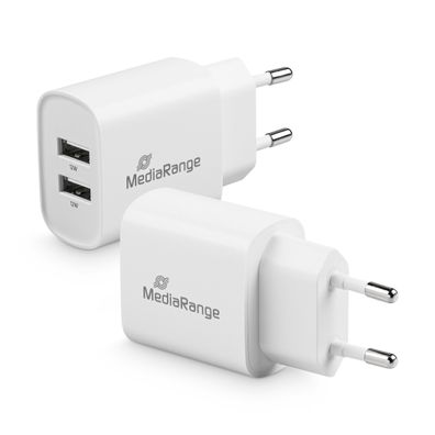 MediaRange MRMA114 Ladegerät Steckdose 2x USB-A weiß