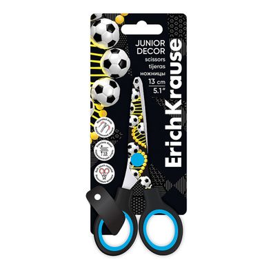 Kinderschere Junior 13cm mit Fußball Motiv abgerundete Spitzen Schwarz