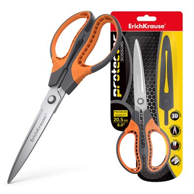 Schere 21cm rostfrei 3D Klingen mit Schutzhülle 1 Stück Orange / Grau