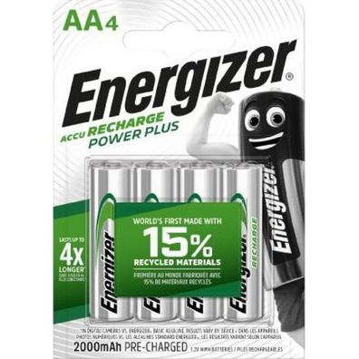 Energizer E300626704 Akku Rechargeable Power Plus Mignon AA 4 Stück weiß/grün