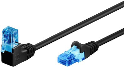 Goobay 51529 CAT 6A Patchkabel 1x 90° gewinkelt, U/UTP, schwarz, 1 m Kupferkaschierte