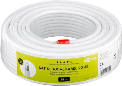 Goobay 49760 90 dB SAT Koaxialkabel, 2x geschirmt, 25 m, weiß für digitale SAT- und B