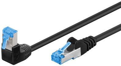 Goobay 51555 CAT 6A Patchkabel 1x 90° gewinkelt, S/FTP (PiMF), schwarz, 0,25 m Kupfer
