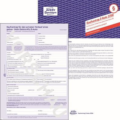 Avery Zweckform® 2256 2256 Kaufvertrag - gebrauchtes Kfz E-Auto, DIN A4, selbstdurchs