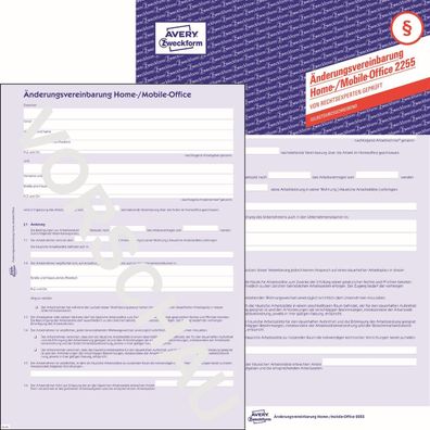 Avery Zweckform® 2255 Änderungsvereinbarung Home-/Mobile-Office, A4, SD, 4-fach Satz