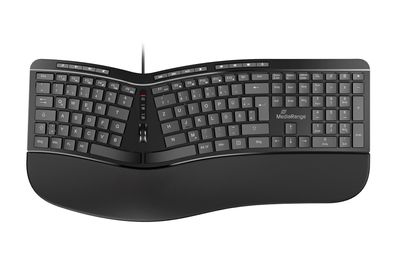MediaRange MROS120 Tastatur MROS120 - ergo Multimedia-Tastatur, 124 Tasten un Scroll