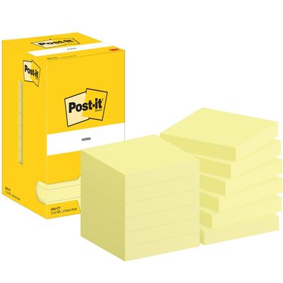 Post-it® 654 CY Haftnotizblock - 76 x 76 mm, gelb, 12x 100 Blatt Karton