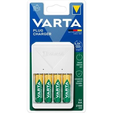 Varta 57657 101 451 Ladegerät Plug Charger - inkl. 4 Mignon (AA) 2.100 mAh