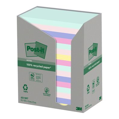 Post-it 655-1RPTN Post-it Haftnotizen Recycling Notes, 127 x 76 mm, farbig