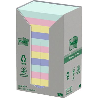 Post-it 653-1RPT Post-it Haftnotizen Recycling Notes, 51 mm x 38 mm, farbig