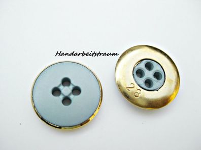 1 Kunststoffknopf hellblau goldfarbener Rand 18x3mm 4 Loch 2,5mm Nr 4483