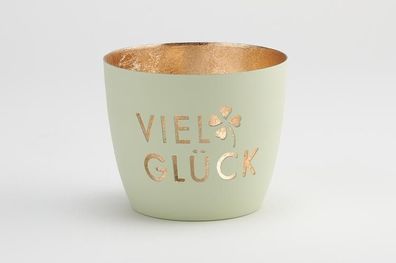Madras Windlicht M, Viel Glück, Kleeblatt, pastell grün/gold. 1091704079 1 St