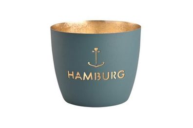 Gift Company Madras, Windlicht, M, Hamburg Anker, windsor blue/gold, 1144204064 1 St