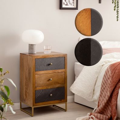 Nachttisch Massivholz 3 Steinoptik Schubladen Design Nachtkonsole Nachtschrank