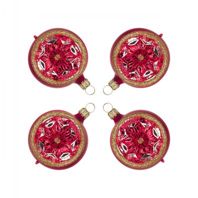 Thüringer Christbaumschmuck Reflexkugel rot-matt Goldglimmer (4) BxHxT 8x8x8cm NE